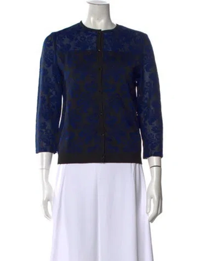 Pre-owned St John Floral Print Crew Neck Sweater In Blue