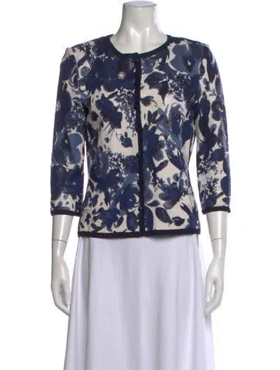 Pre-owned St John Floral Print Crew Neck Sweater In Blue