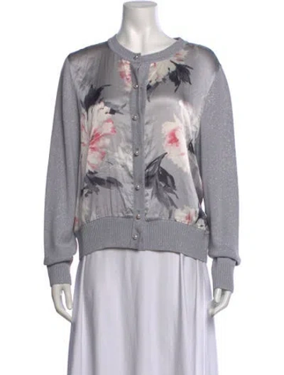 Pre-owned St John Floral Print Crew Neck Sweater In Grey