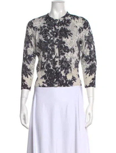 Pre-owned St John Floral Print Crew Neck Sweater In Multi