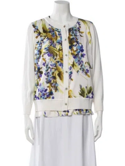 Pre-owned St John Floral Print Crew Neck Sweater In Neutral