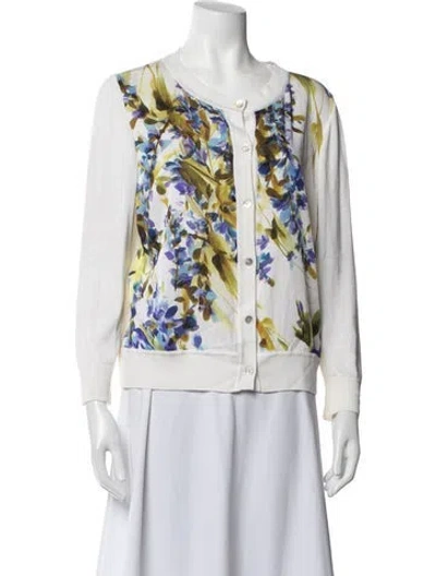 Pre-owned St John Floral Print Crew Neck Sweater In Neutrals