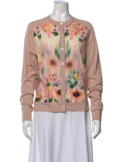 Pre-owned St John Floral Print Crew Neck Sweater In Pink