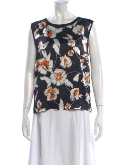 Pre-owned St John Floral Print Crew Neck Top In Black