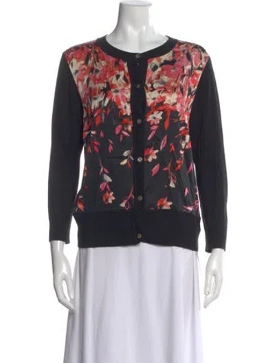 Pre-owned St John Floral Print Crew Neck Top In Black