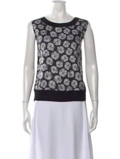 Pre-owned St John Floral Print Crew Neck Top In Black