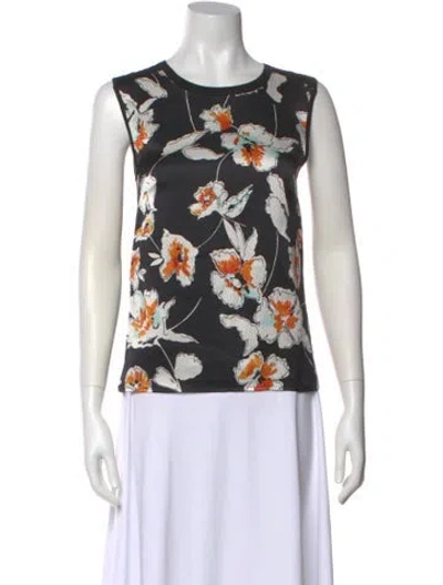 Pre-owned St John Floral Print Crew Neck Top In Blue