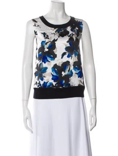 Pre-owned St John Floral Print Crew Neck Top In Multi