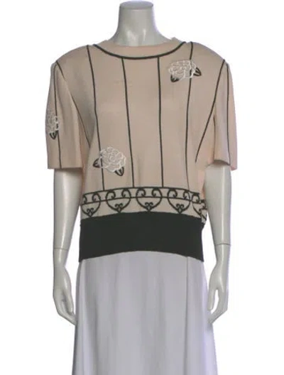 Pre-owned St John Floral Print Crew Neck Top In Neutral