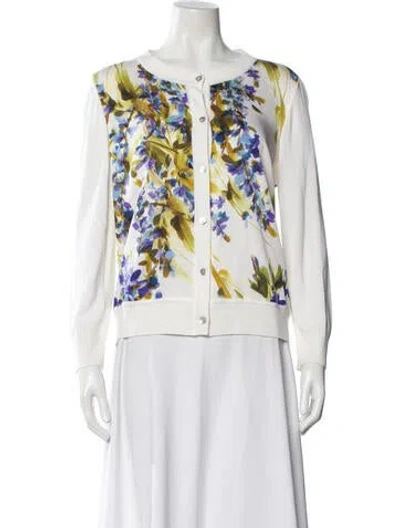 Pre-owned St John Floral Print Crew Neck Top In Neutral