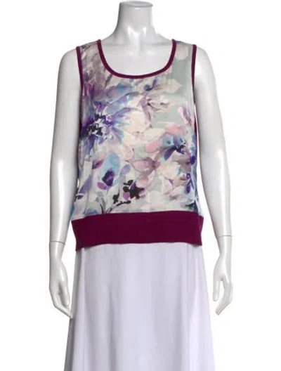 Pre-owned St John Floral Print Crew Neck Top In Purple