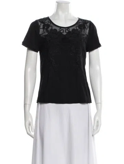 Pre-owned St John Floral Print Crew Neck T-shirt In Black