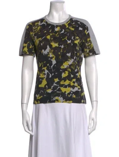 Pre-owned St John Floral Print Crew Neck T-shirt In Green