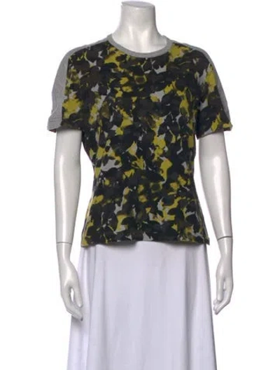 Pre-owned St John Floral Print Crew Neck T-shirt In Green