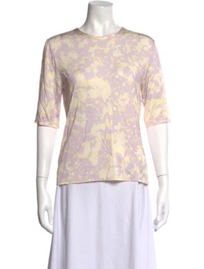 Pre-owned St John Floral Print Crew Neck T-shirt In Neutrals