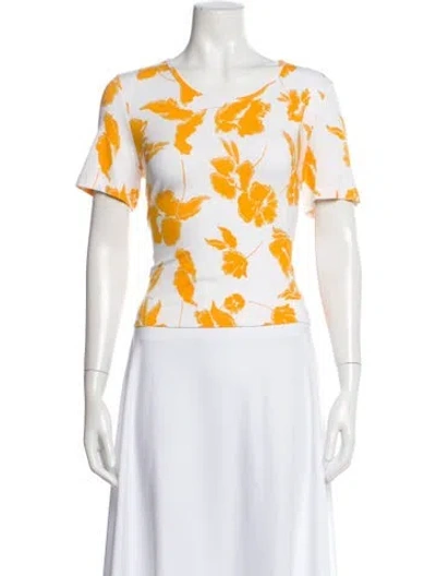 Pre-owned St John Floral Print Crew Neck T-shirt In White