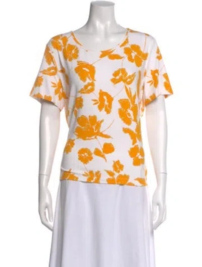 Pre-owned St John Floral Print Crew Neck T-shirt In Yellow