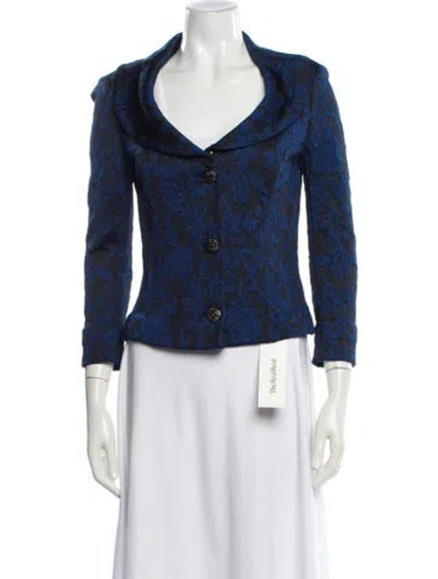 Pre-owned St John Floral Print Denim Jacket In Blue