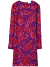 St John Cubist Floral-print Long-sleeve Dress In Purple