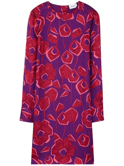 St John Cubist Floral-print Long-sleeve Dress In Harm