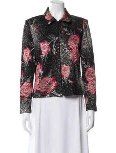 Pre-owned St John Floral Print Evening Jacket In Black