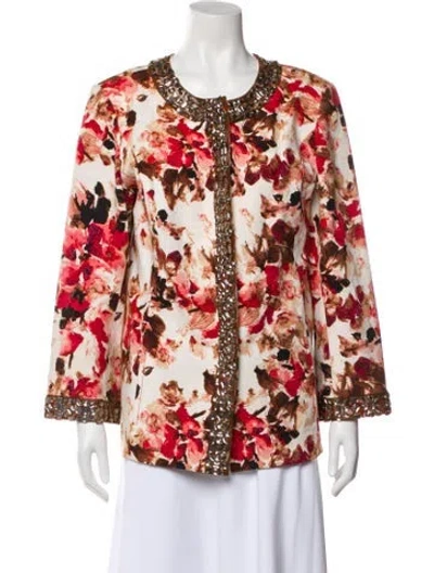 Pre-owned St John Floral Print Evening Jacket In Red
