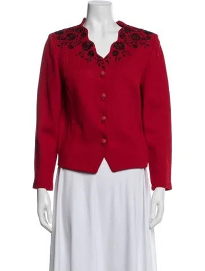 Pre-owned St John Floral Print Evening Jacket In Red