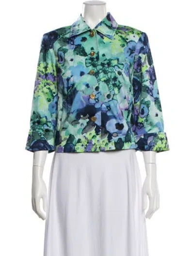 Pre-owned St John Floral Print Jacket In Blue/green