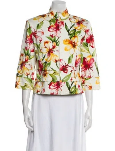 Pre-owned St John Floral Print Jacket In White