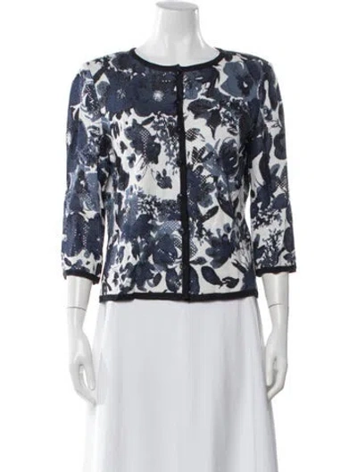 Pre-owned St John Floral Print Jacket In White