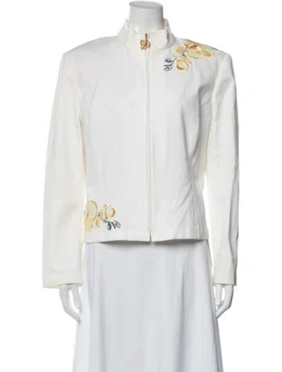 Pre-owned St John Floral Print Jacket In White