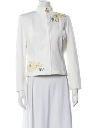 Pre-owned St John Floral Print Jacket In White