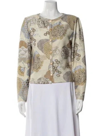 Pre-owned St John Floral Print Jacket In Yellow