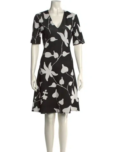 Pre-owned St John Floral Print Knee-length Dress In Black