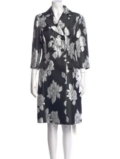 Pre-owned St John Floral Print Knee-length Dress In Black