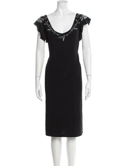 Pre-owned St John Floral Print Knee-length Dress In Black