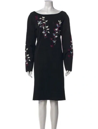 Pre-owned St John Floral Print Knee-length Dress In Black