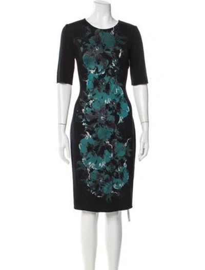Pre-owned St John Floral Print Knee-length Dress In Black