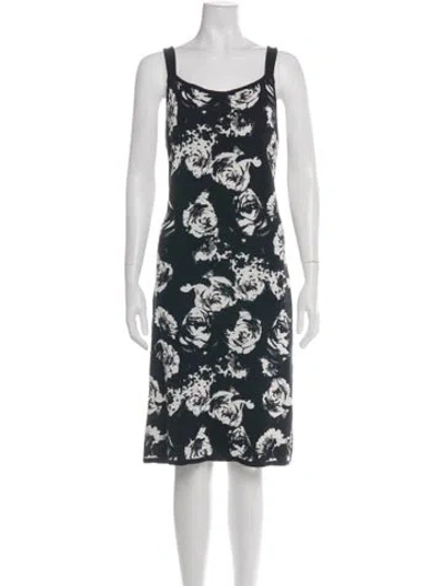 Pre-owned St John Floral Print Knee-length Dress In Black