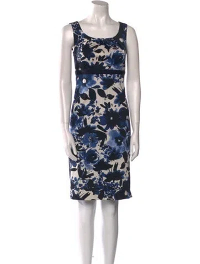 Pre-owned St John Floral Print Knee-length Dress In Blue