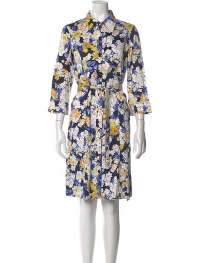 Pre-owned St John Floral Print Knee-length Dress In Blue