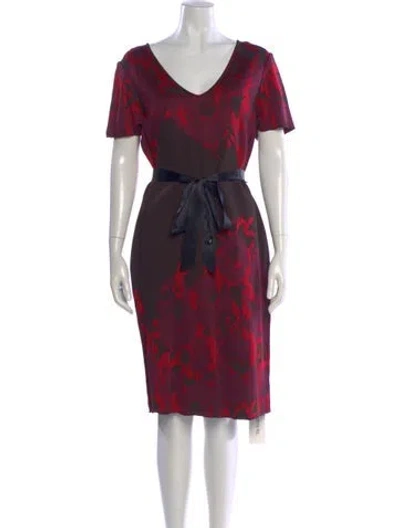 Pre-owned St John Floral Print Knee-length Dress In Burgundy
