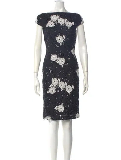 Pre-owned St John Floral Print Knee-length Dress In Gray