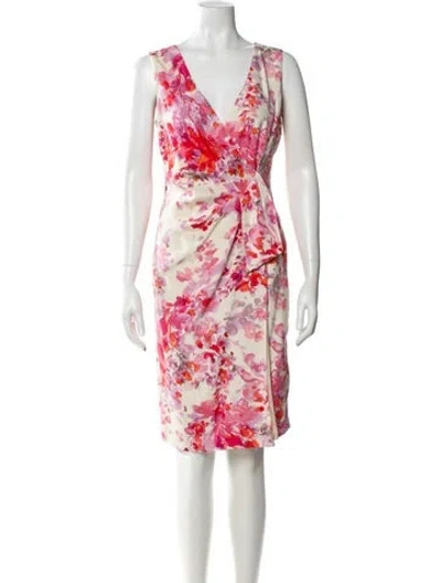 Pre-owned St John Floral Print Knee-length Dress In Neutral