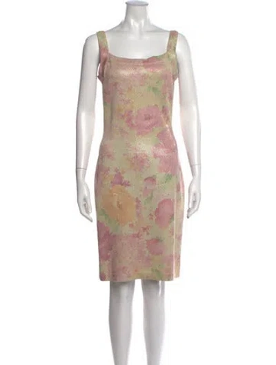 Pre-owned St John Floral Print Knee-length Dress In Neutral
