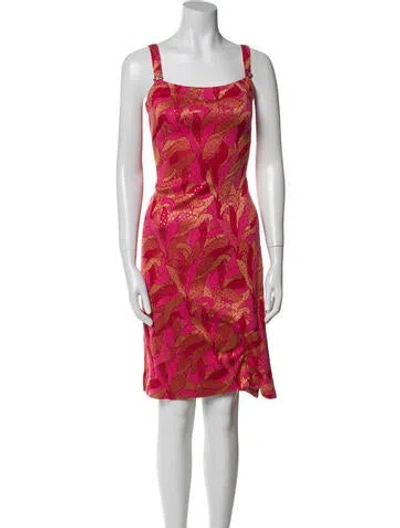 Pre-owned St John Floral Print Knee-length Dress In Red