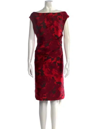 Pre-owned St John Floral Print Knee-length Dress In Red