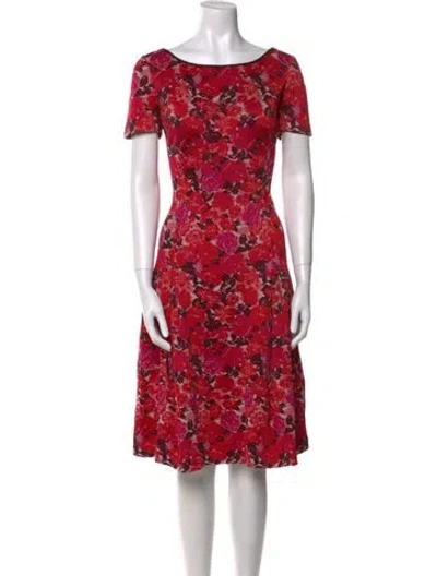 Pre-owned St John Floral Print Knee-length Dress In Red