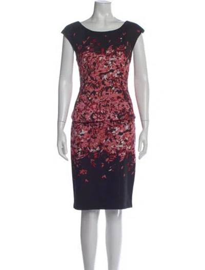 Pre-owned St John Floral Print Knee-length Dress In Red