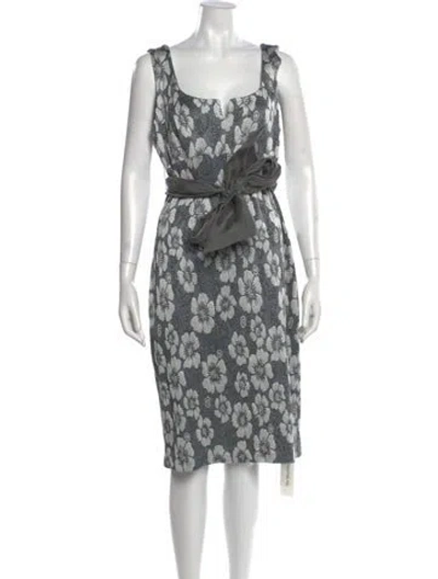 Pre-owned St John Floral Print Knee-length Dress In Silver